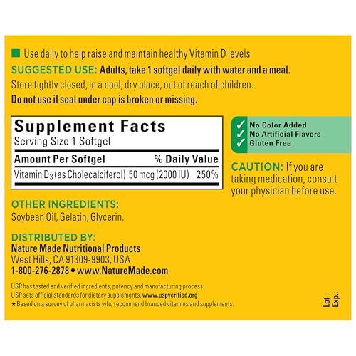 Detalle 2 de Nature Made Vitamin D3 2000 IU Softgels (50 mcg) — 250-Count