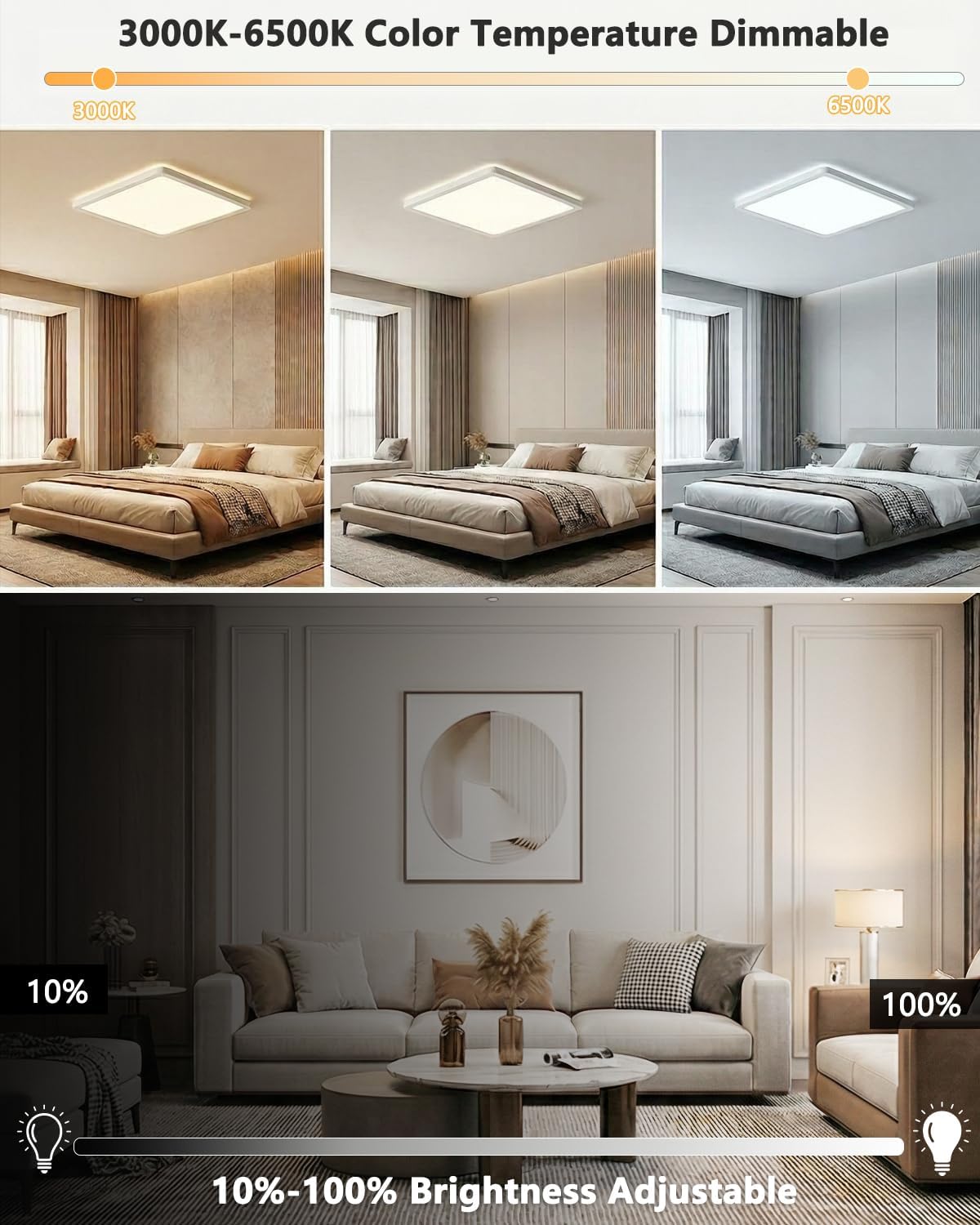 Thumbnail 3 de Bowfar Deckenleuchte LED 12W – Dimmbar, IP54, 2600 lm, 3000–6500K, Fernbedienung, ultra-dünn Ø30 cm