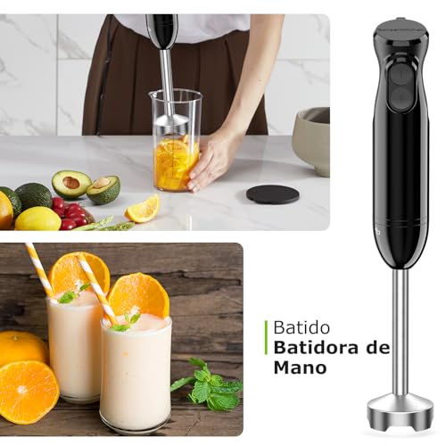 Detalle de Bonsenkitchen Batidora de mano 2 en 1: batidora de inmersión con vaso de 700 ml