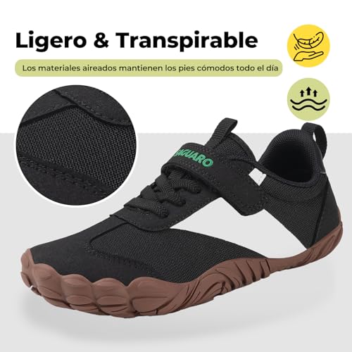Detalle de SAGUARO Zapatillas Barefoot para niños – Suaves, ligeras y transpirables en negro 35 EU