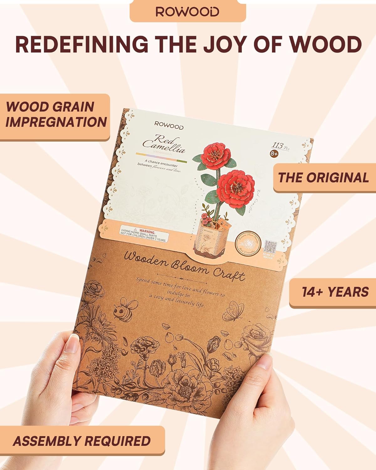 Thumbnail 6 de rowood 3D Puzzle Rote Kamelie – DIY-Blume aus Holz zum Zusammenbauen