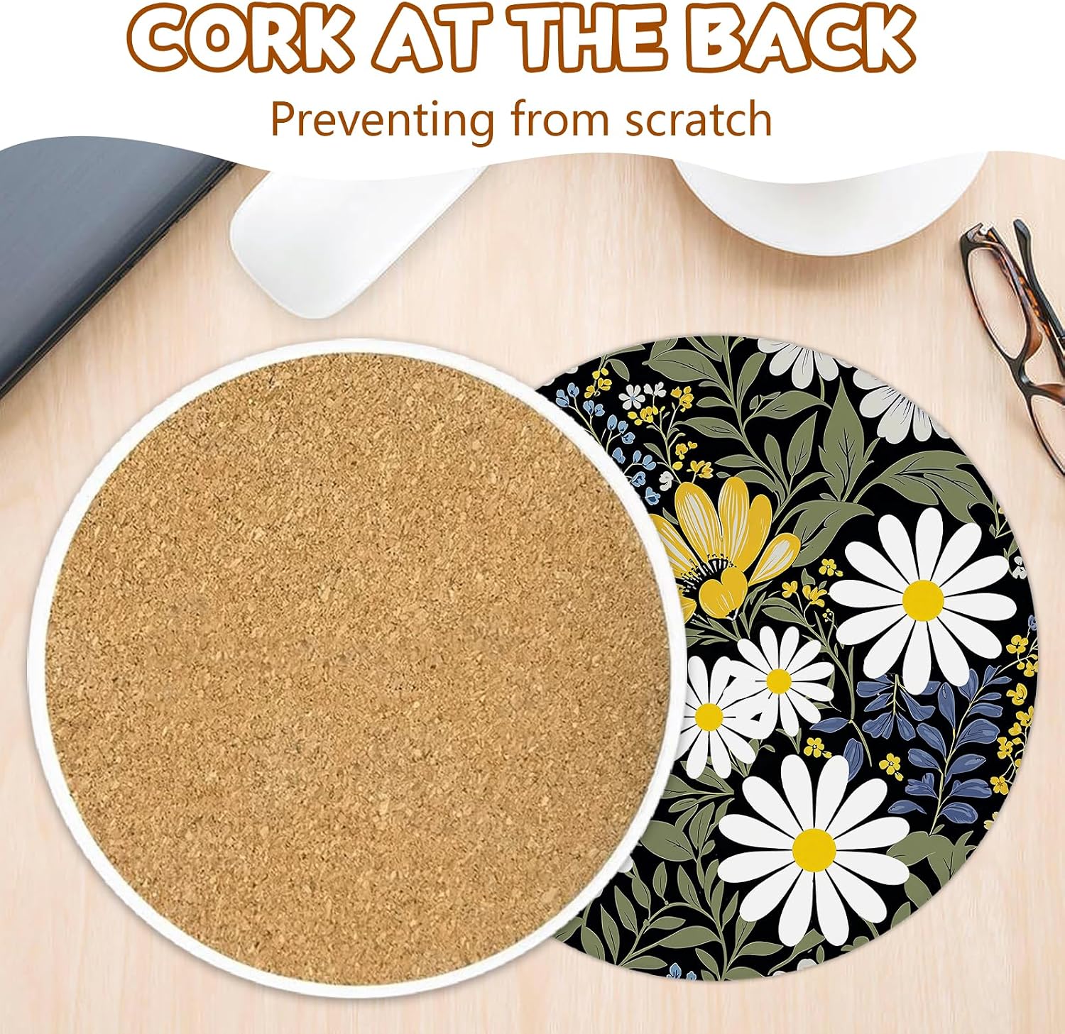 Detalle de Six Flower Ceramic Coasters with Holder