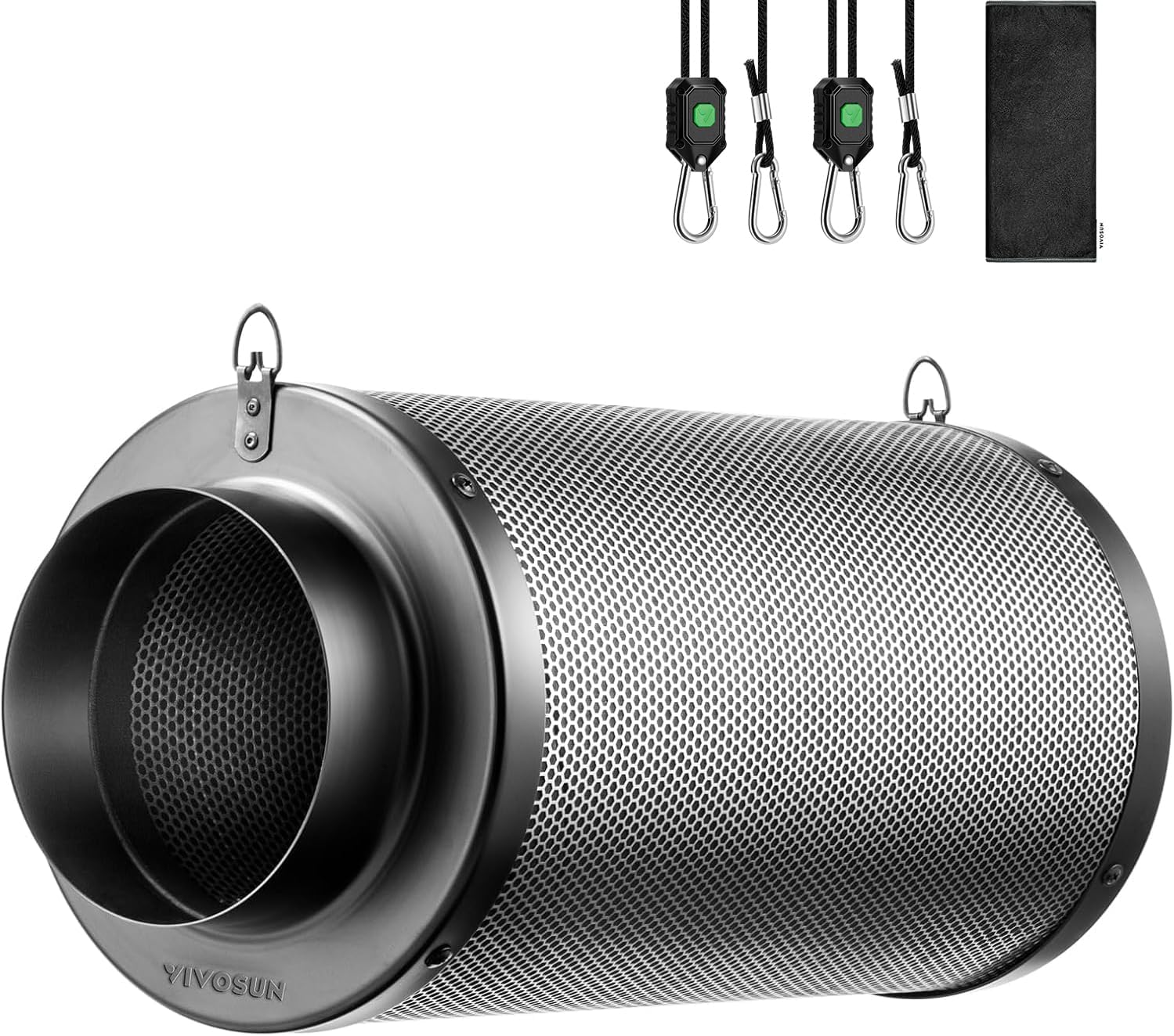 Detalle de Filtro a Carbone Attivo VIVOSUN 100 mm (4") con Prefiltro – Odori controllati per grow tent e coltivazione indoor