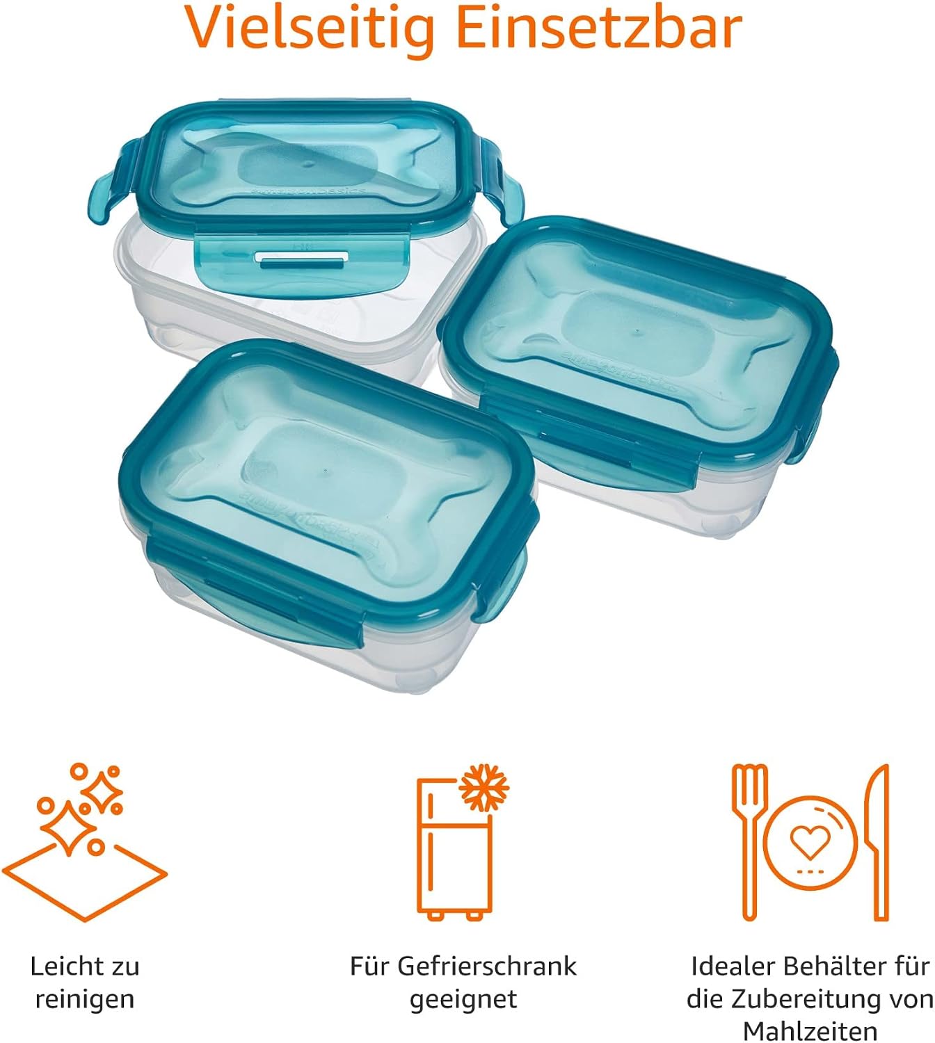 Detalle de Amazon Basics Gefrierbehälter-Set, 3 × 0,6 l – luftdicht, auslaufsicher, BPA-frei, mikrowellen- und spülmaschinenfest