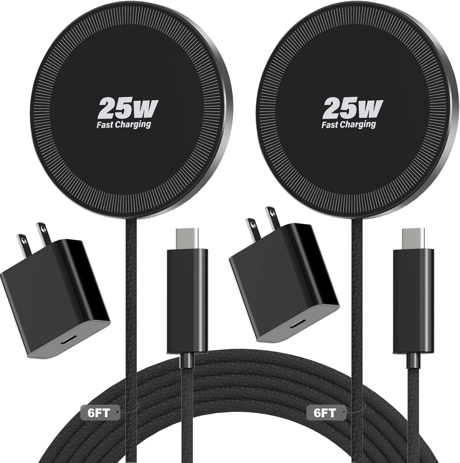 Detalle de 25W Magnetic Wireless Charger (2-Pack) with 6FT Cable — Ultra-Slim, Portable MagSafe Charging for iPhone, AirPods, Galaxy, Pixel