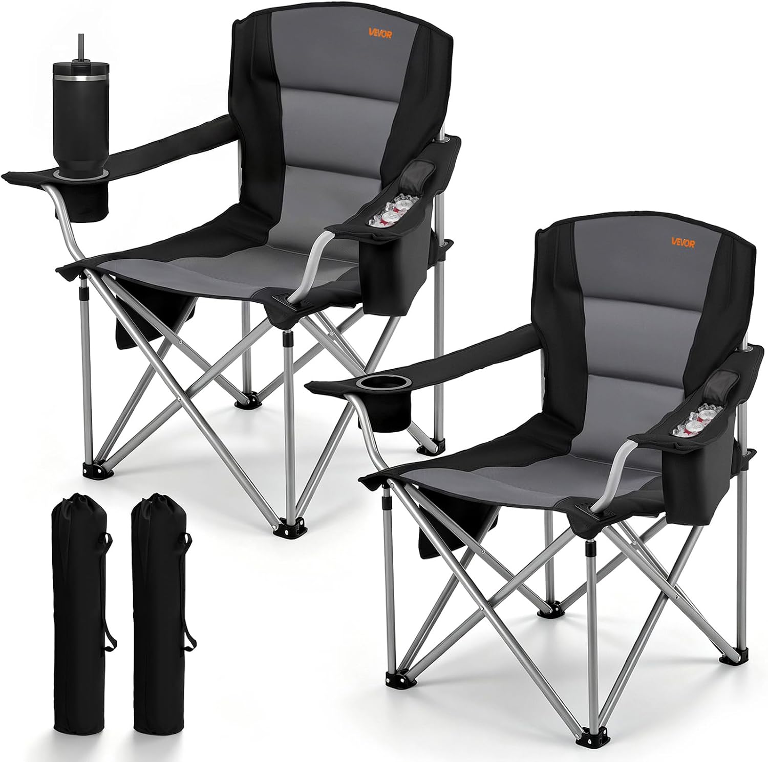 Detalle de VEVOR ZM2006XL-2pack Oversized Camping Chairs, 450 lb Capacity, Padded Backrest