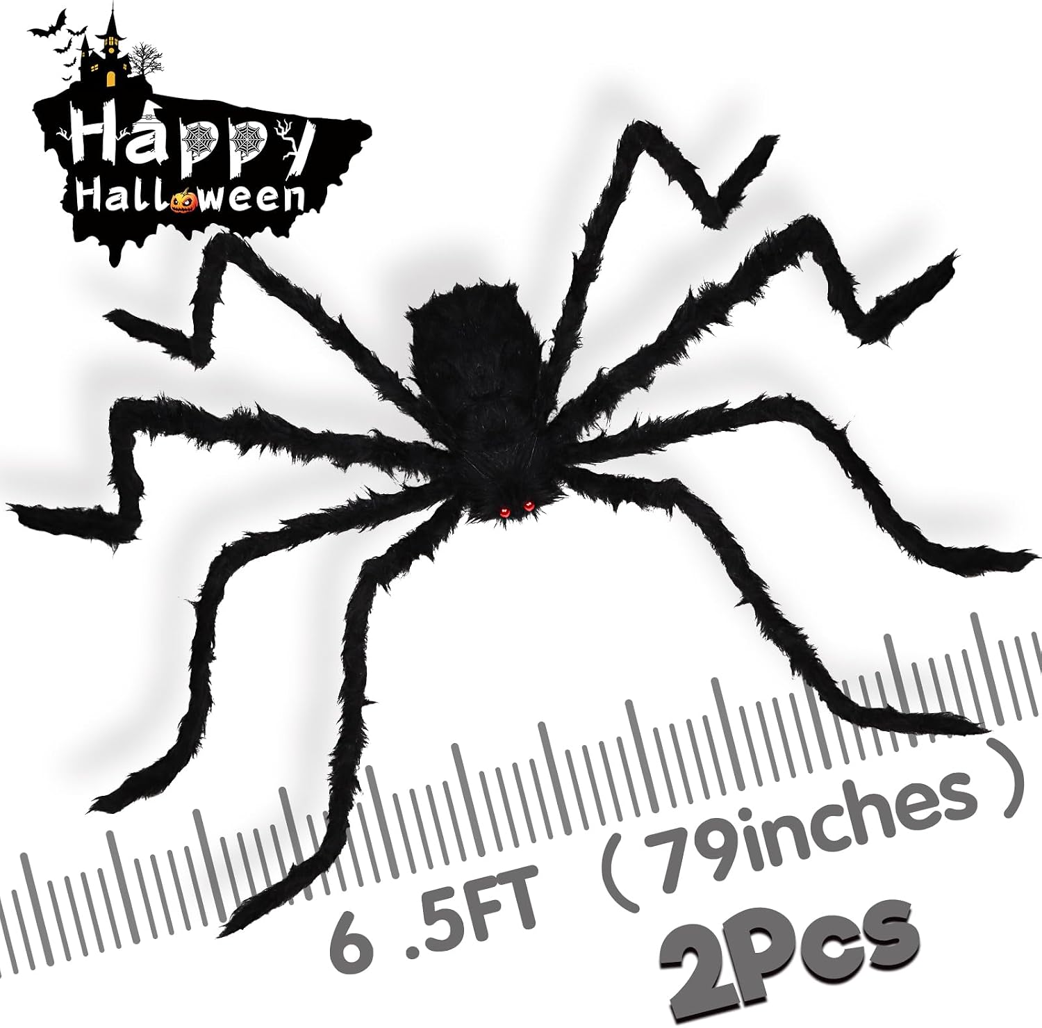 Detalle de Aiduy HZZ Halloween Spider Decorations, 2-Pack 79-Inch Black Hairy Spiders