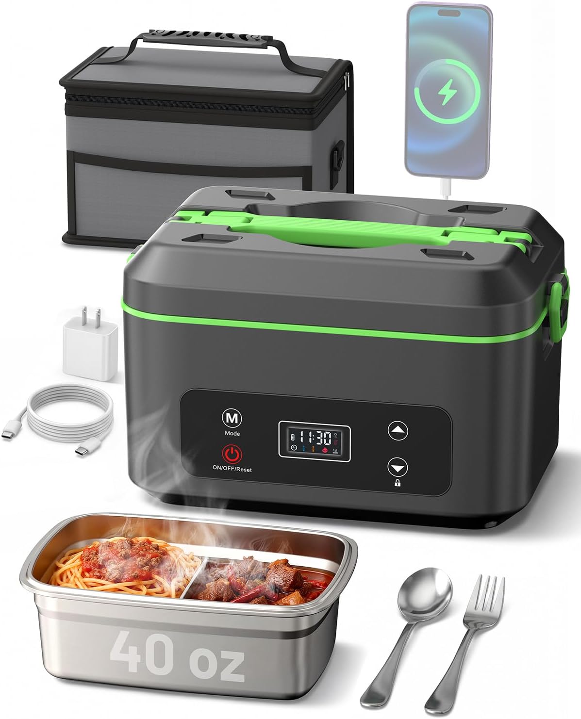 Detalle de TaskStar Heated Lunch Box: 100W Cordless Portable Warmer with 1.2L Leakproof Design