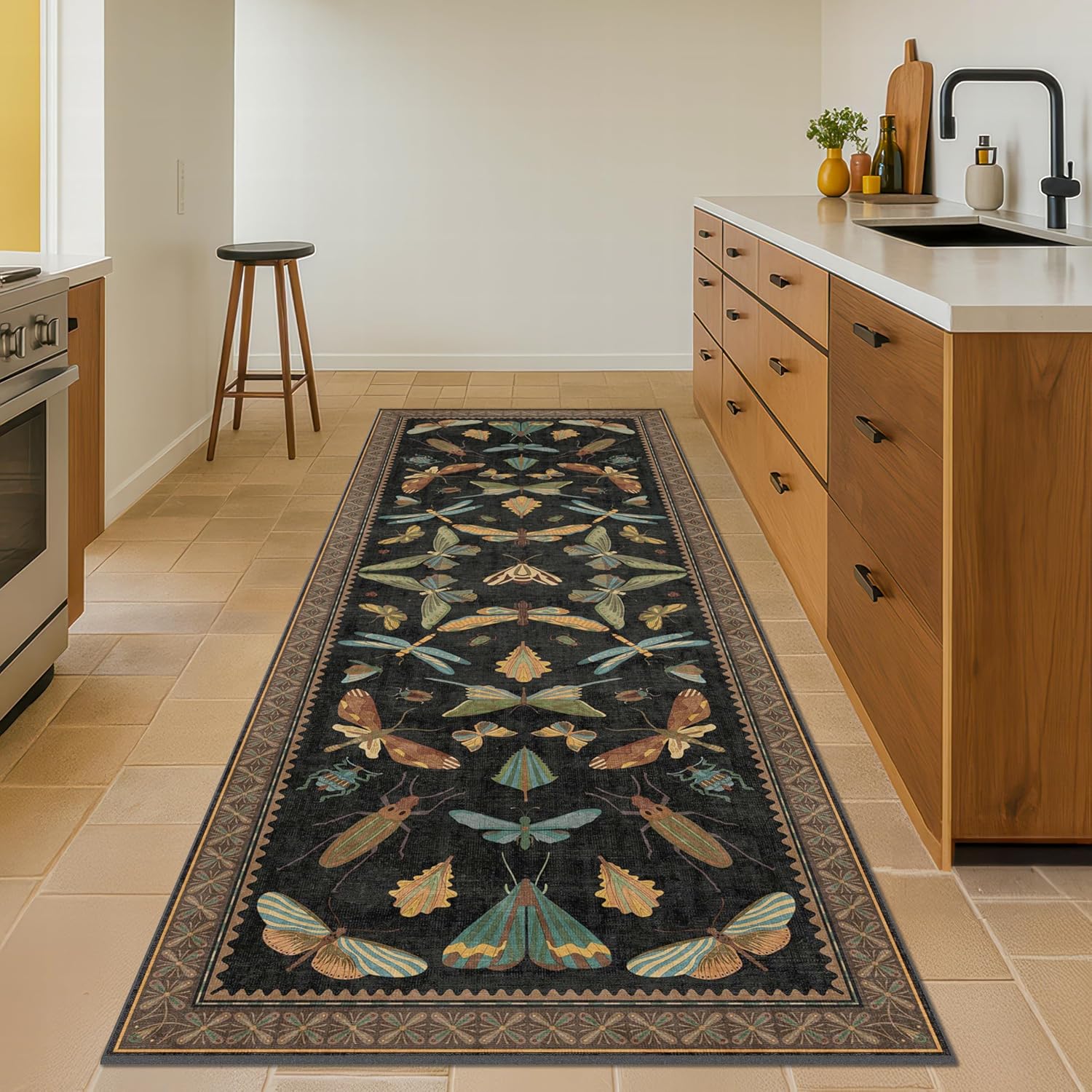 Thumbnail 5 de Hazo Haus Black Insect 2'6" x 12' Washable Runner Rug for Hallways, Kitchen & Entryway