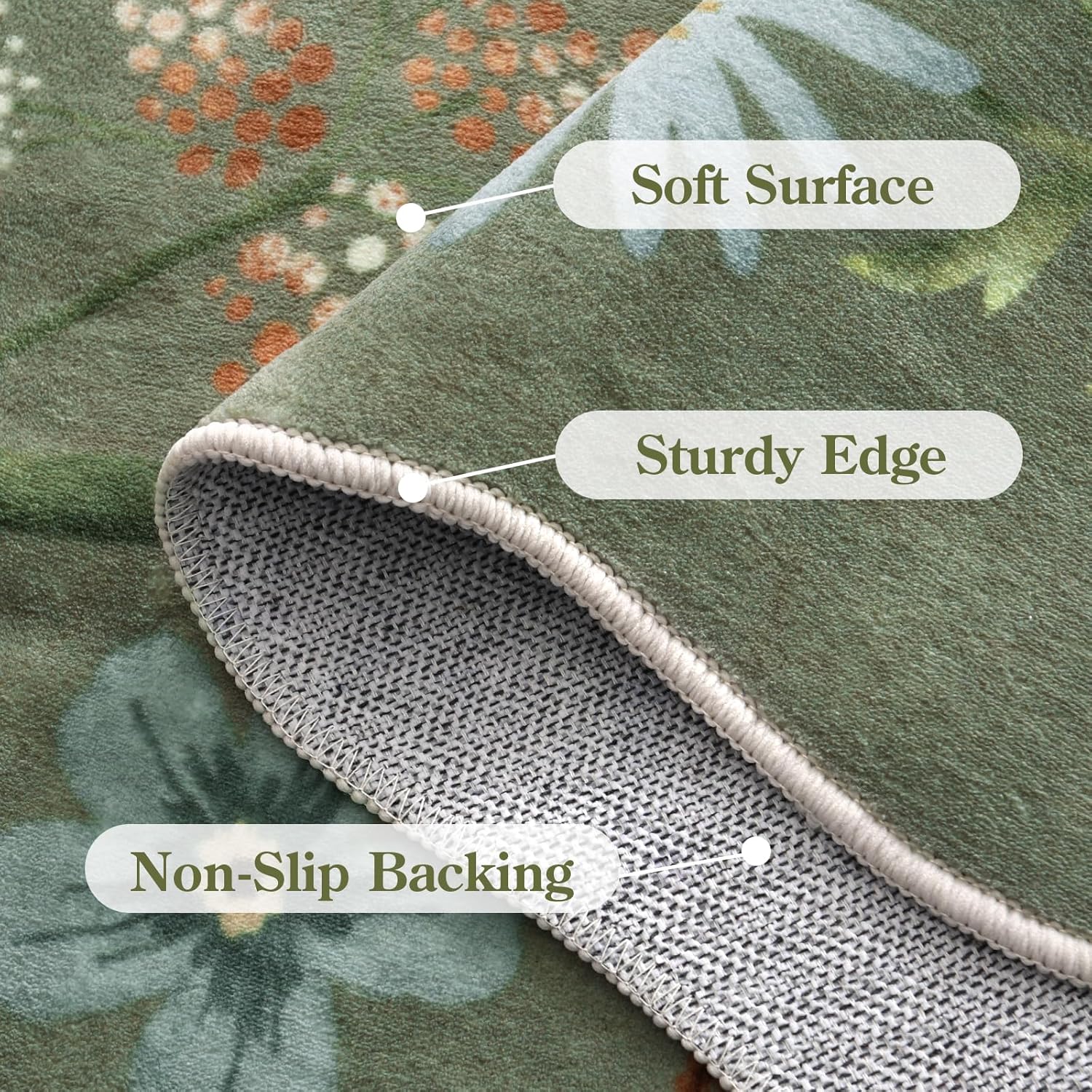 Thumbnail 6 de Lahome Floral Washable Round Area Rug, 5ft Round, Non-Slip, Boho Green