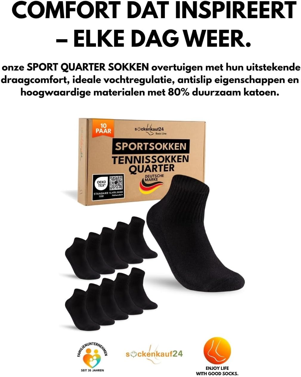 Detalle 2 de sockenkauf24 sportsokken voor dames en heren, quarter tennissokken van katoen, 10 paar