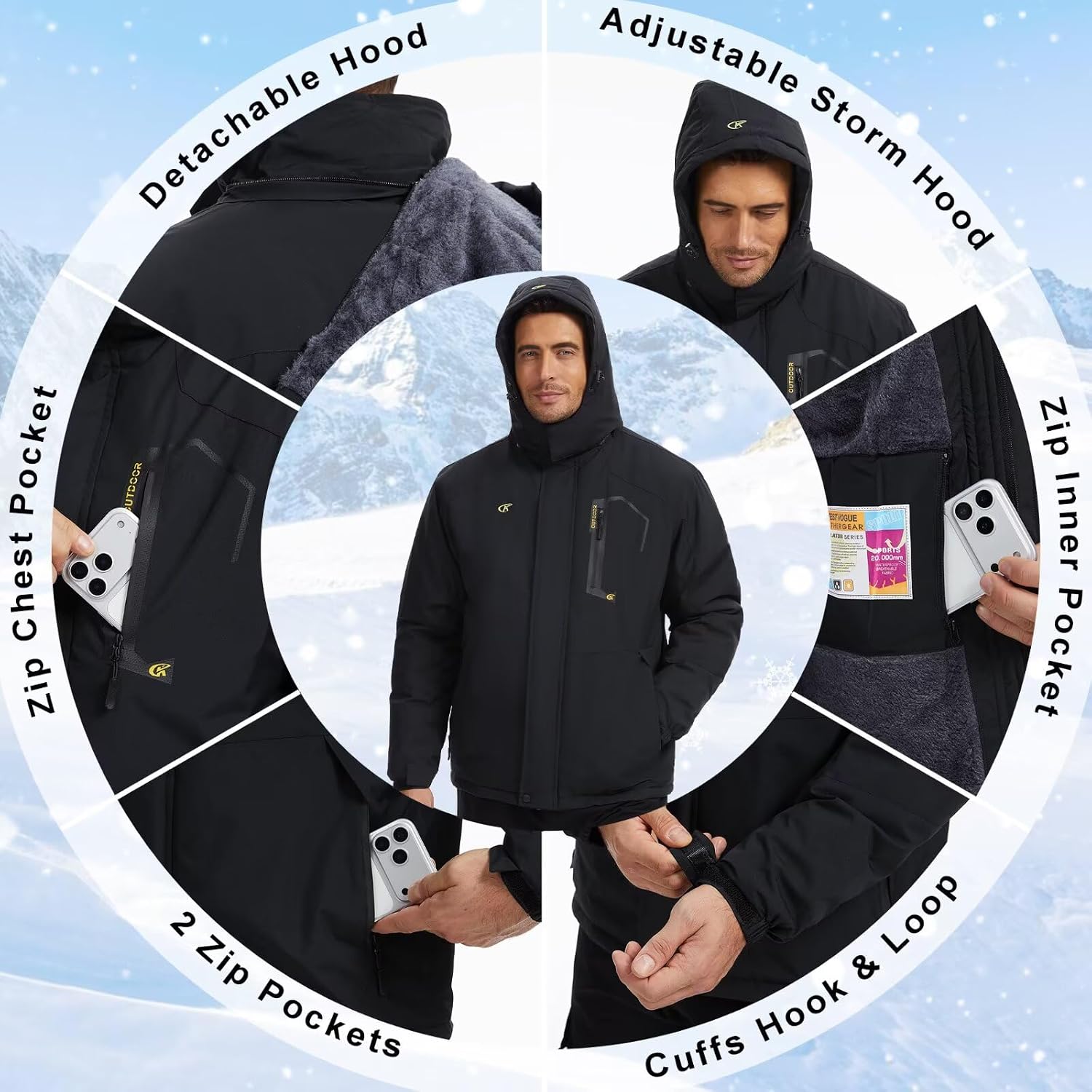 Detalle 2 de QPNGRP Mens Waterproof Ski Snowboard Jacket