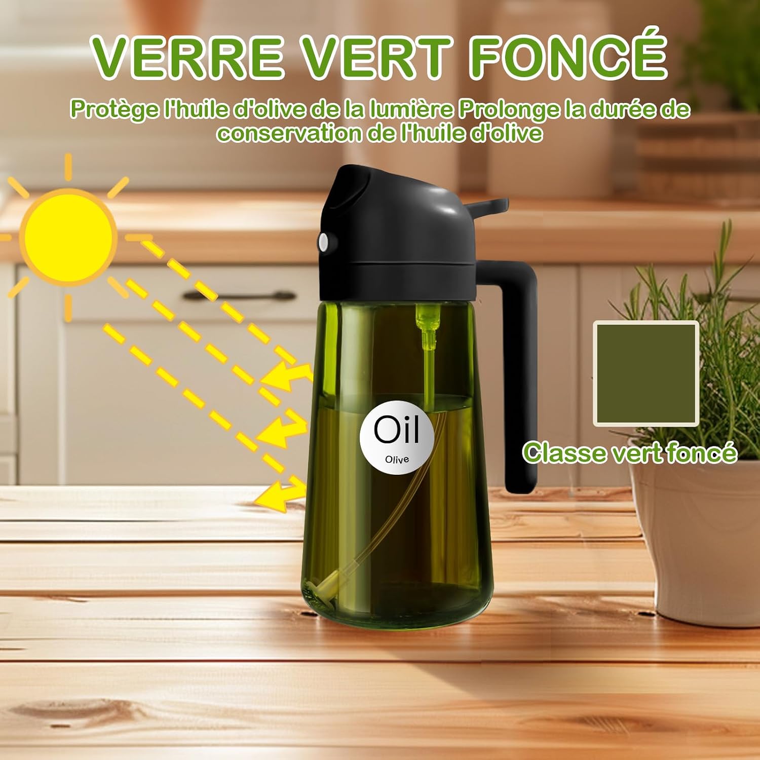 Detalle de YARRAMATE Spruzzino Olio in Vetro 2 in 1: dosatore e nebulizzatore da 470 ml, nero