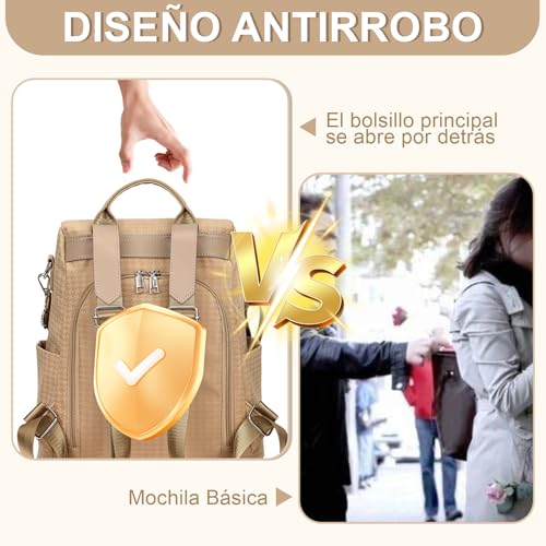 Detalle de Mochila Eshow antirrobo para mujer, convertible en bandolera o bolso de mano