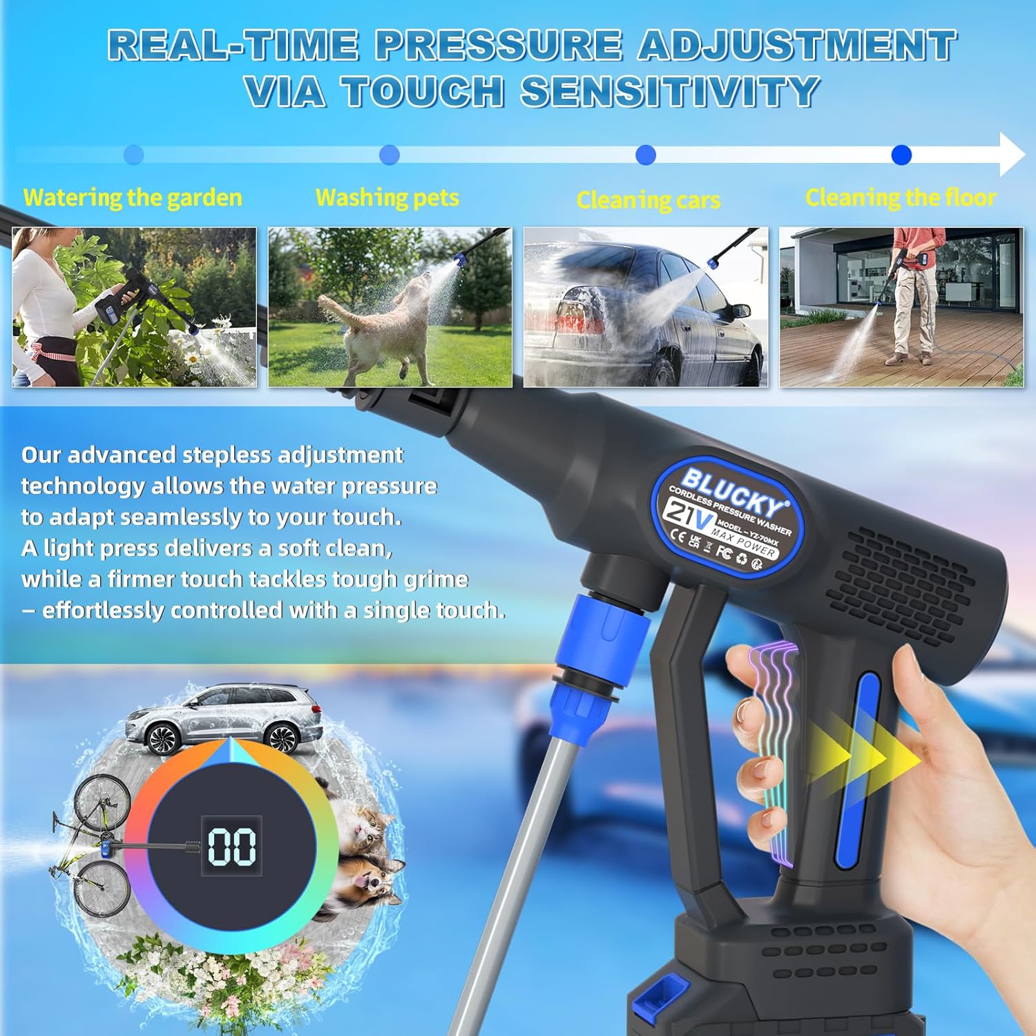 Detalle de Blucky Hydro Blast Akku Hochdruckreiniger 1160 PSI