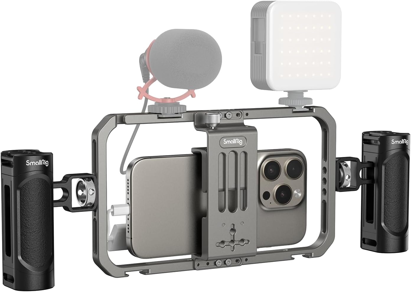 Detalle de SMALLRIG Kit de montage vidéo pour smartphone universel 4121 avec cage en aluminium et double poignée