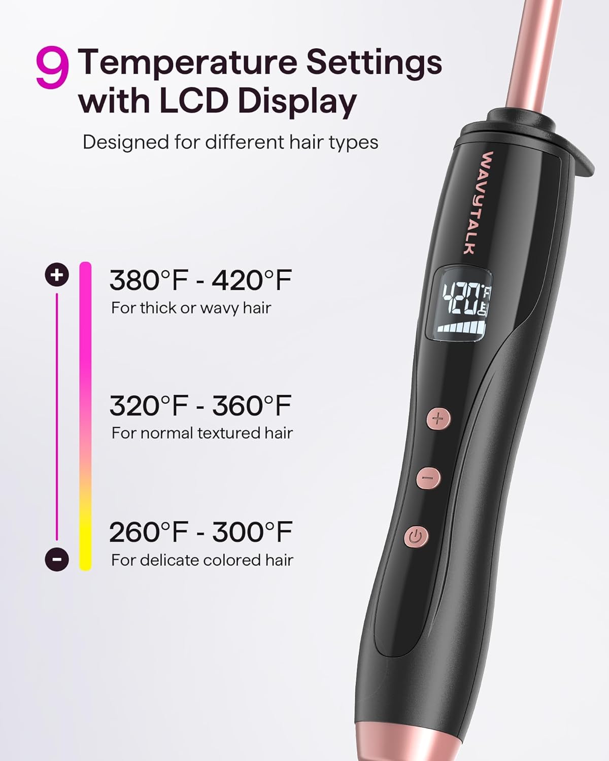 Thumbnail 2 de Wavytalk 3/8 Inch Small Curling Iron Wand with Ceramic Barrel (Rose Pink)