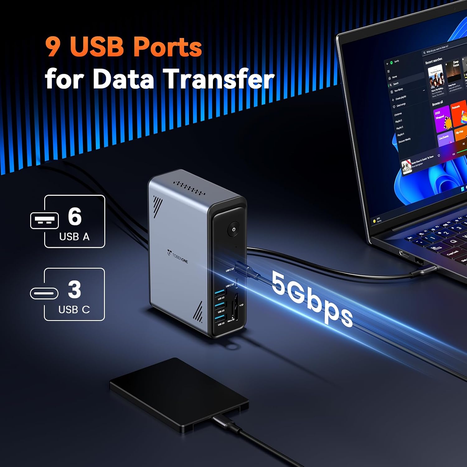 Detalle 2 de TobenONE 18-in-1 laptop docking station 3 monitors