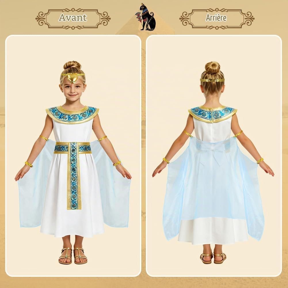 Detalle 1 de Alaoo Egyptisch koninginnenkostuum voor meisjes, maat S, 6-7 jaar