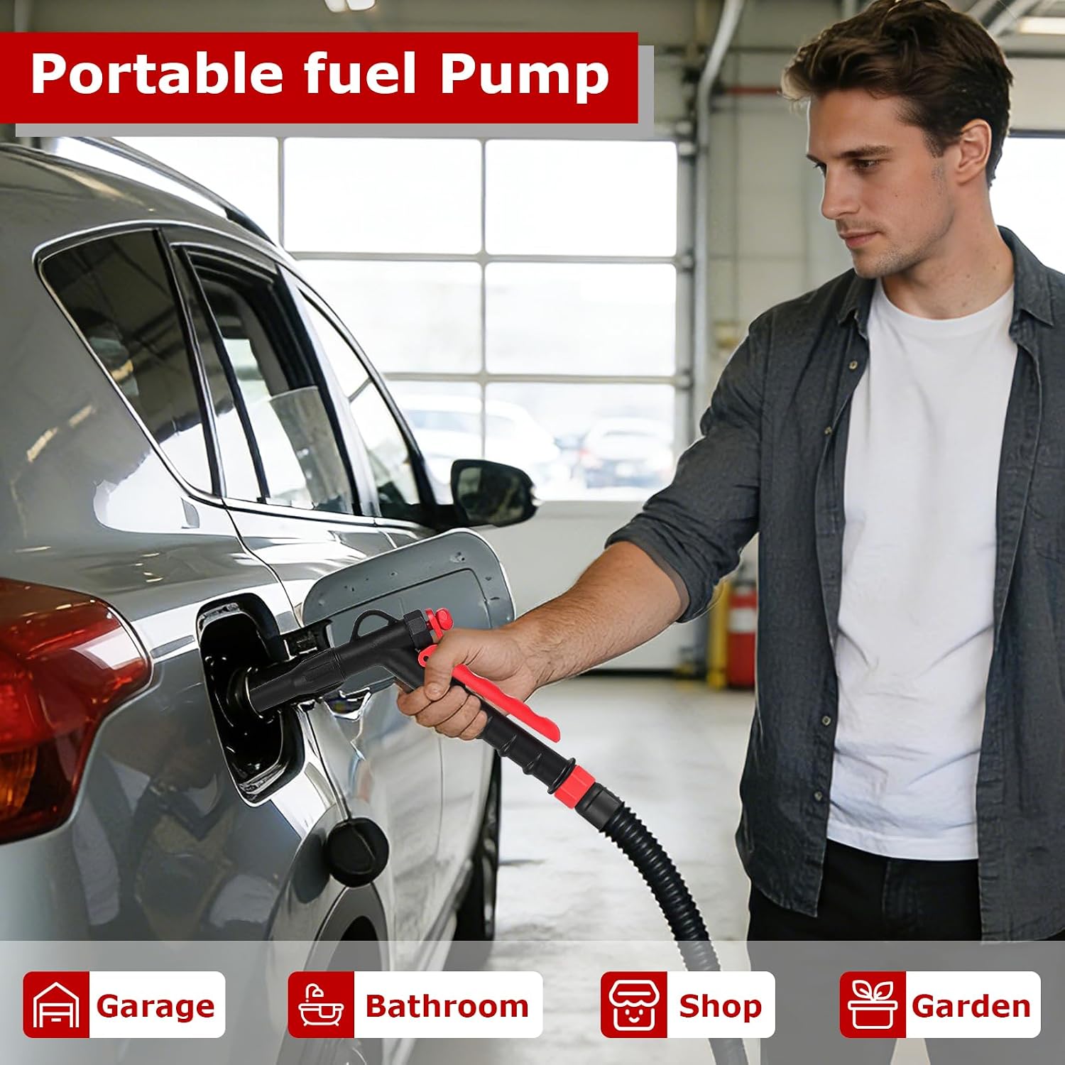 Detalle de innhom 3.2GP Battery Powered Fuel Transfer Pump (12 L/min) with 54" Leak-Proof Hose