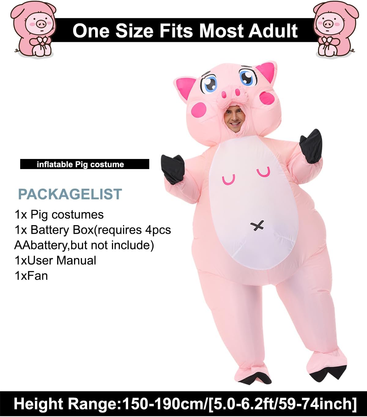 Detalle 2 de Costume de cochon gonflable T-rex pour adulte – costume humoristique pour Halloween et fêtes