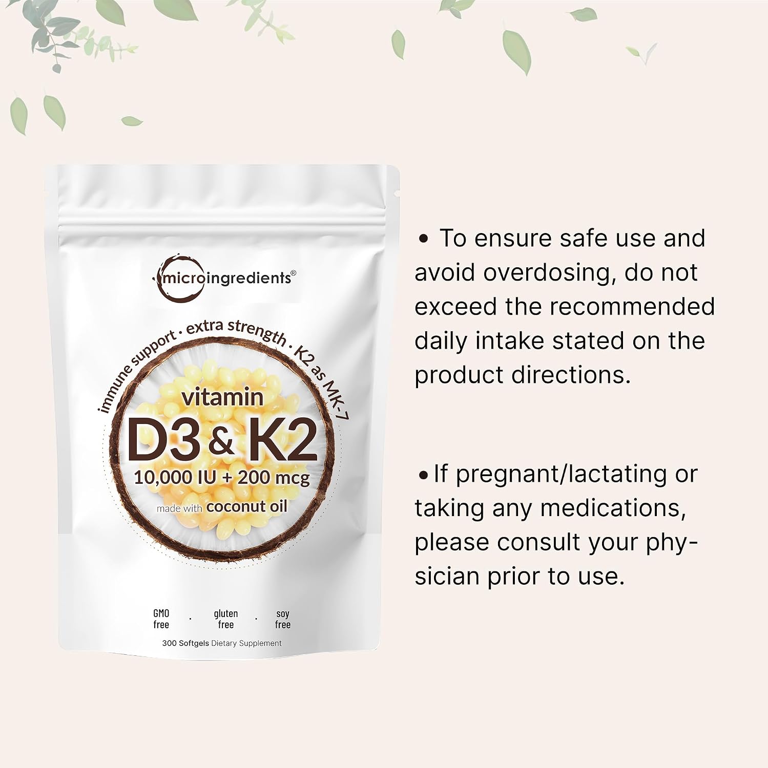 Thumbnail 6 de Micro Ingredients Vitamin D3 + K2 Supplement, 300 Softgels