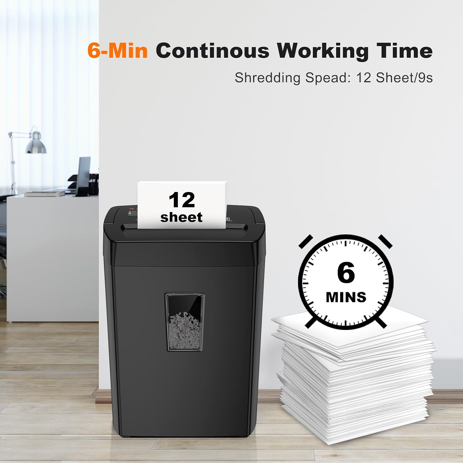 Detalle de Bonsaii C275-A 12-Sheet Cross-Cut Paper Shredder, P-4, 5.5-Gallon Bin