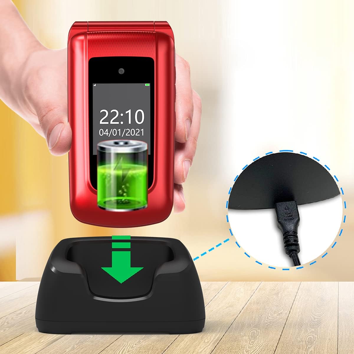 Thumbnail 2 de uleway Seniorenhandy Klapphandy ohne Vertrag mit SOS-Notruffunktion, 2,4-Zoll Dual Display & Ladestation (blau)