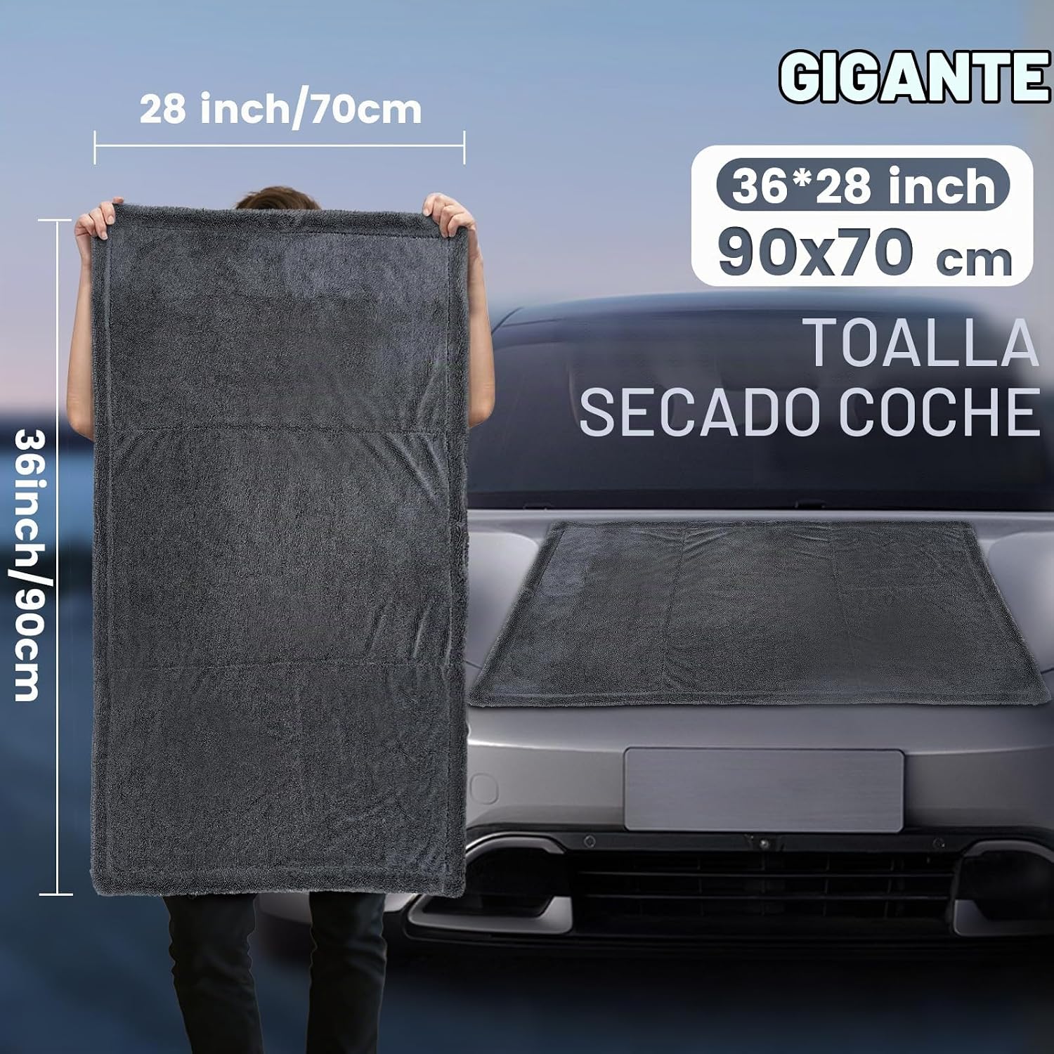 Thumbnail 1 de Ghguole 2pcs 90x70cm Toalla Secado Coche Grande, 1500GSM, Microfibra Doble Cara