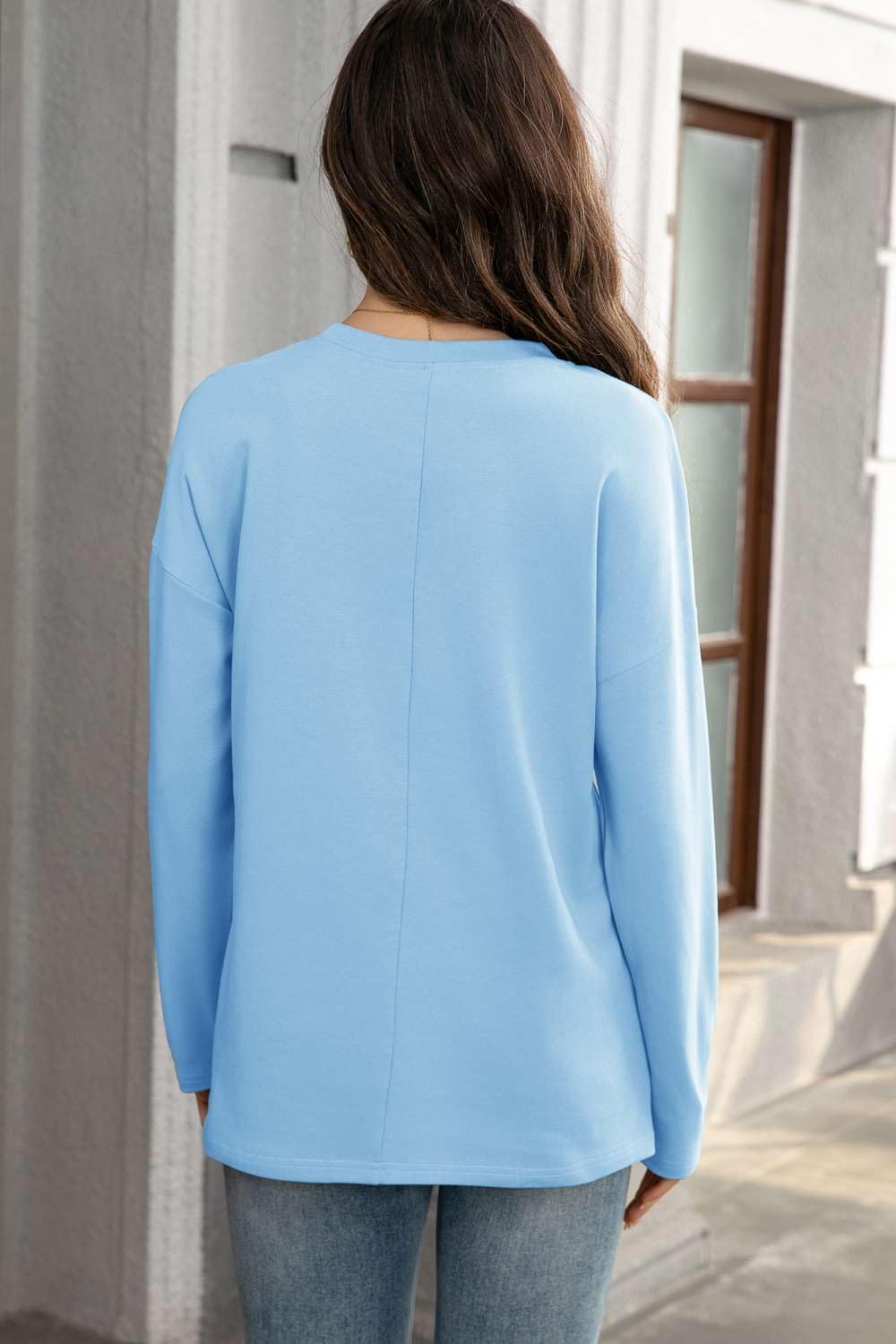 Detalle de Teesho Damen Oversized Baumwoll-T-Shirt Langarm/Kurzarm – vielseitiges Oberteil für Alltag