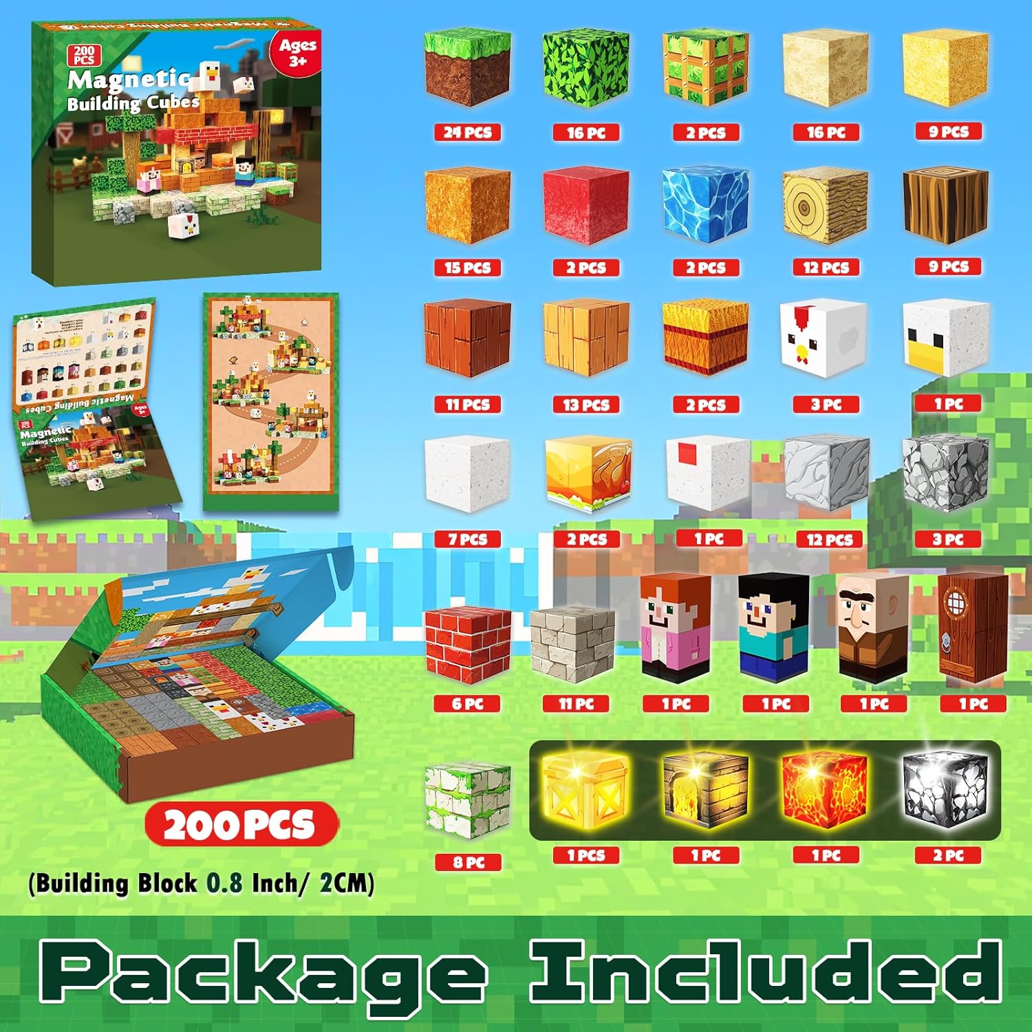 Detalle 2 de Annexfun 200PCS Magnetic Blocks with Light-Up Cubes (Magnetic Building Set)