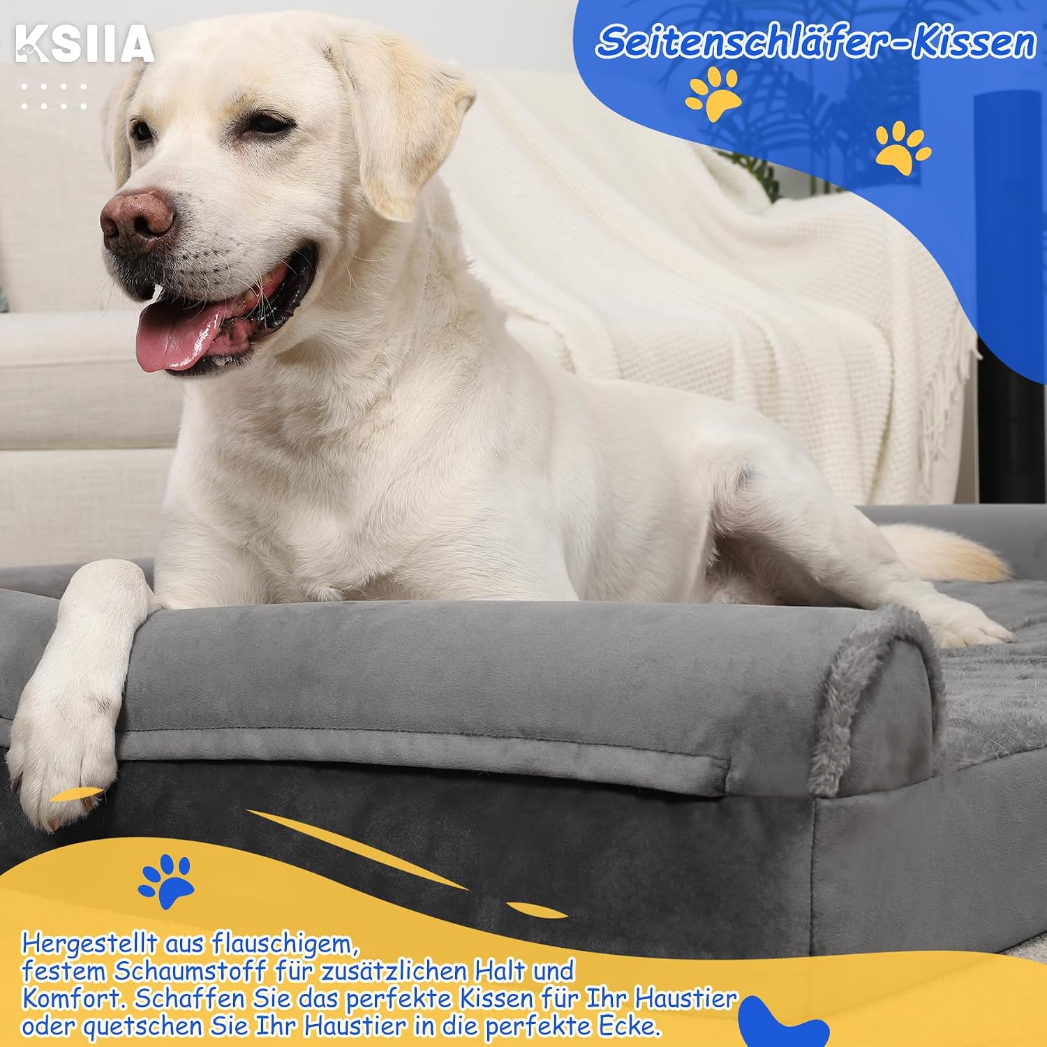 Thumbnail 5 de KSIIA Hundebett Grosse Hunde – Orthopädisches XXL Hundekissen 121x76x18 cm, graue Bezug-Überzüge abnehmbar und waschbar