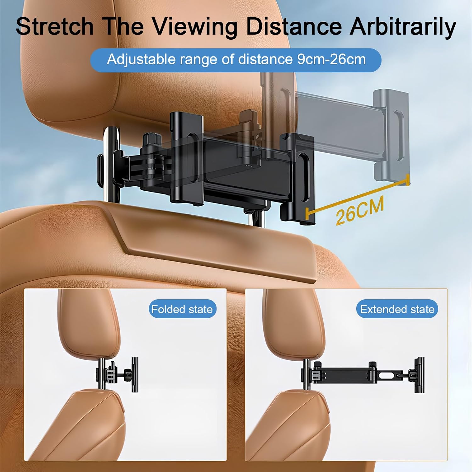 Detalle de Marjoramy Car Headrest Tablet Holder with 360° Swivel Mount (Universal 4.7–12.9" tablet size)