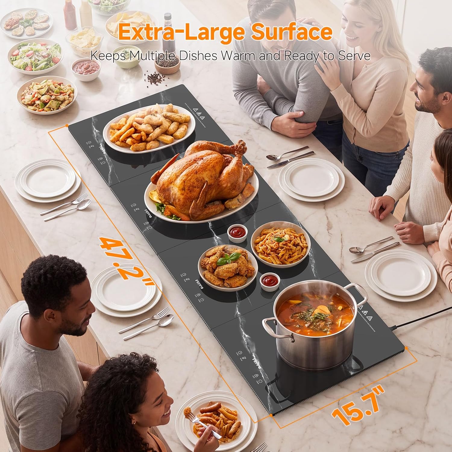 Detalle 2 de FEPPO HF-PJ03-4 Electric Warming Tray, 47" x 15" Modular Glass Surface