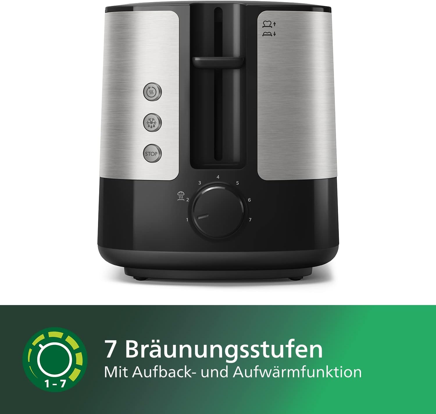 Thumbnail 2 de Philips Toaster HD2637/90 – 2 Scheiben, 7 Stufen, Brötchenaufsatz, Auftaufunktion, Abschaltautomatik, Liftfunktion, schwarz
