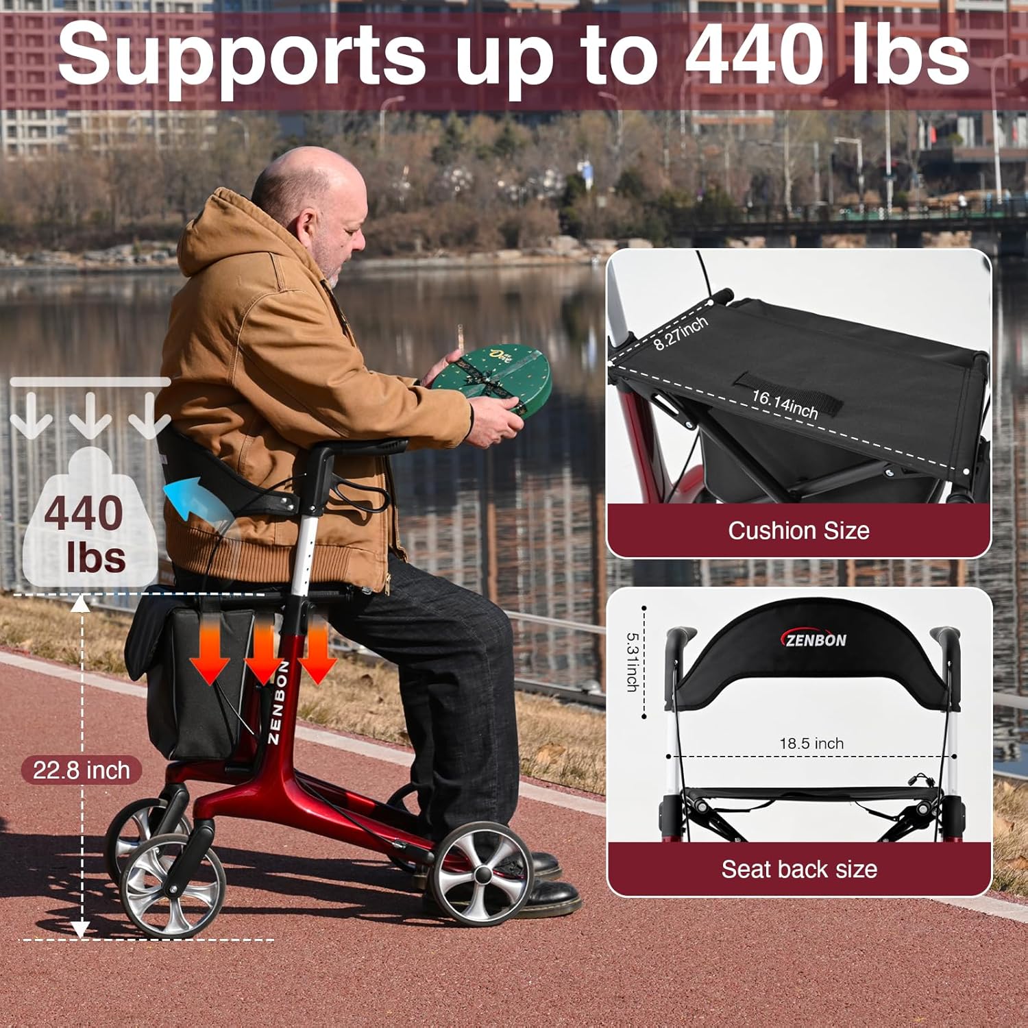 Detalle de Carbon Rollator Ultraleicht Klappbar – leichter Rollator mit Sitz für Alltag und Reise