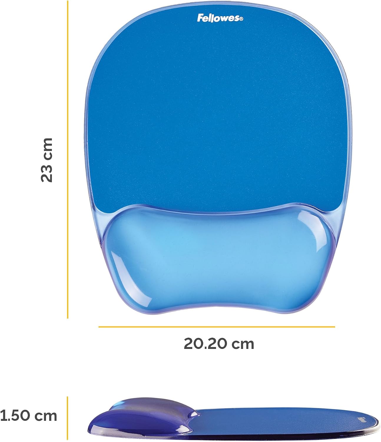 Detalle de Fellowes Crystals Gel Wrist Support Mouse Mat – Blue (15 cm x 20.2 cm x 23 cm)