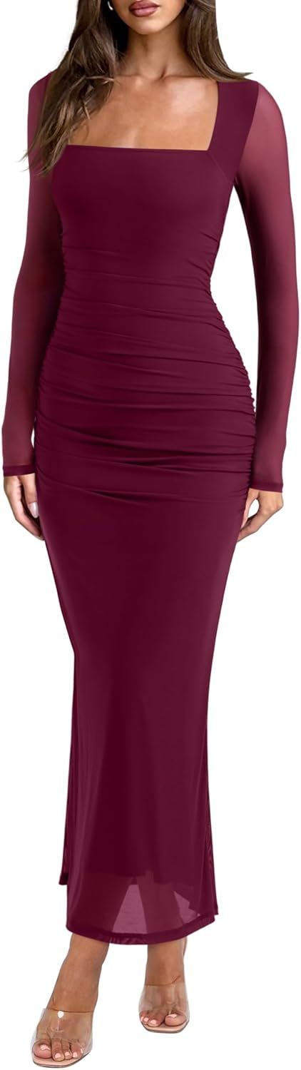 Detalle de REORIA Long Sleeve Sheer Mesh Maxi Dress