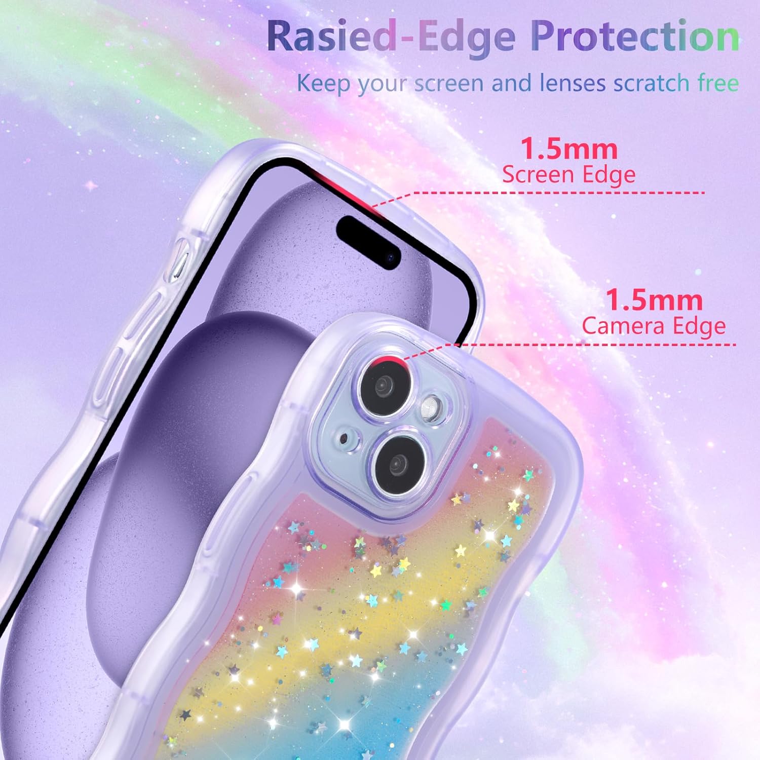 Thumbnail 3 de ZTOFERA Handyhülle für iPhone 14 Plus (6,7") mit irisierendem Wellenrahmen und Sternen-Design