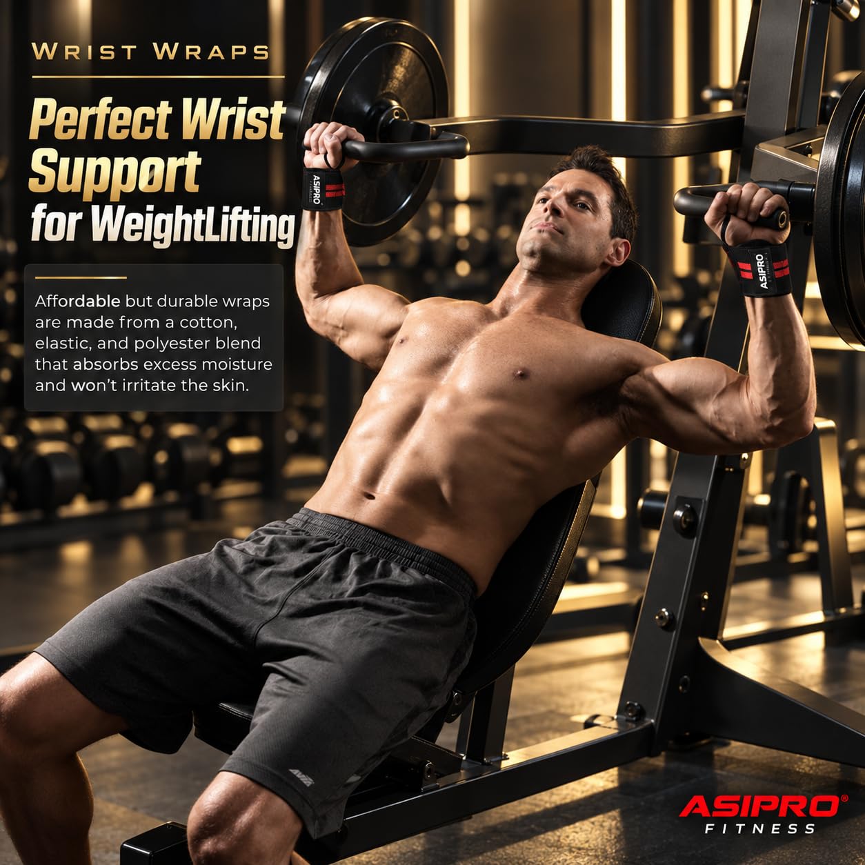 Detalle 2 de ASIPRO Rouge et Noir Wrist Wraps, Cotton-Polyester Support in Red & Black