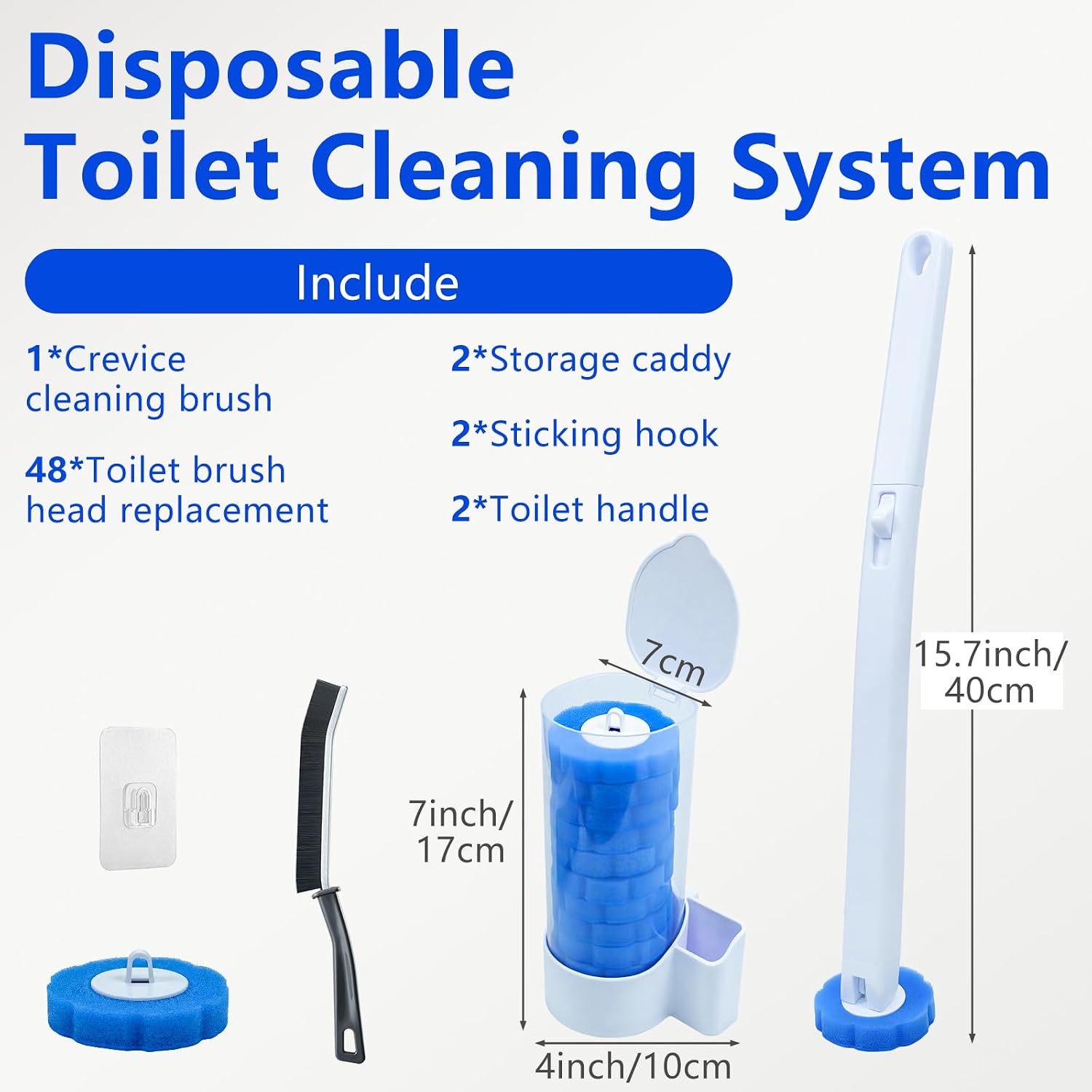 Thumbnail 1 de 2 Pack Disposable Toilet Brush and Holder Set with 48 Refills: Touchless Clean for Hassle-Free Bathrooms