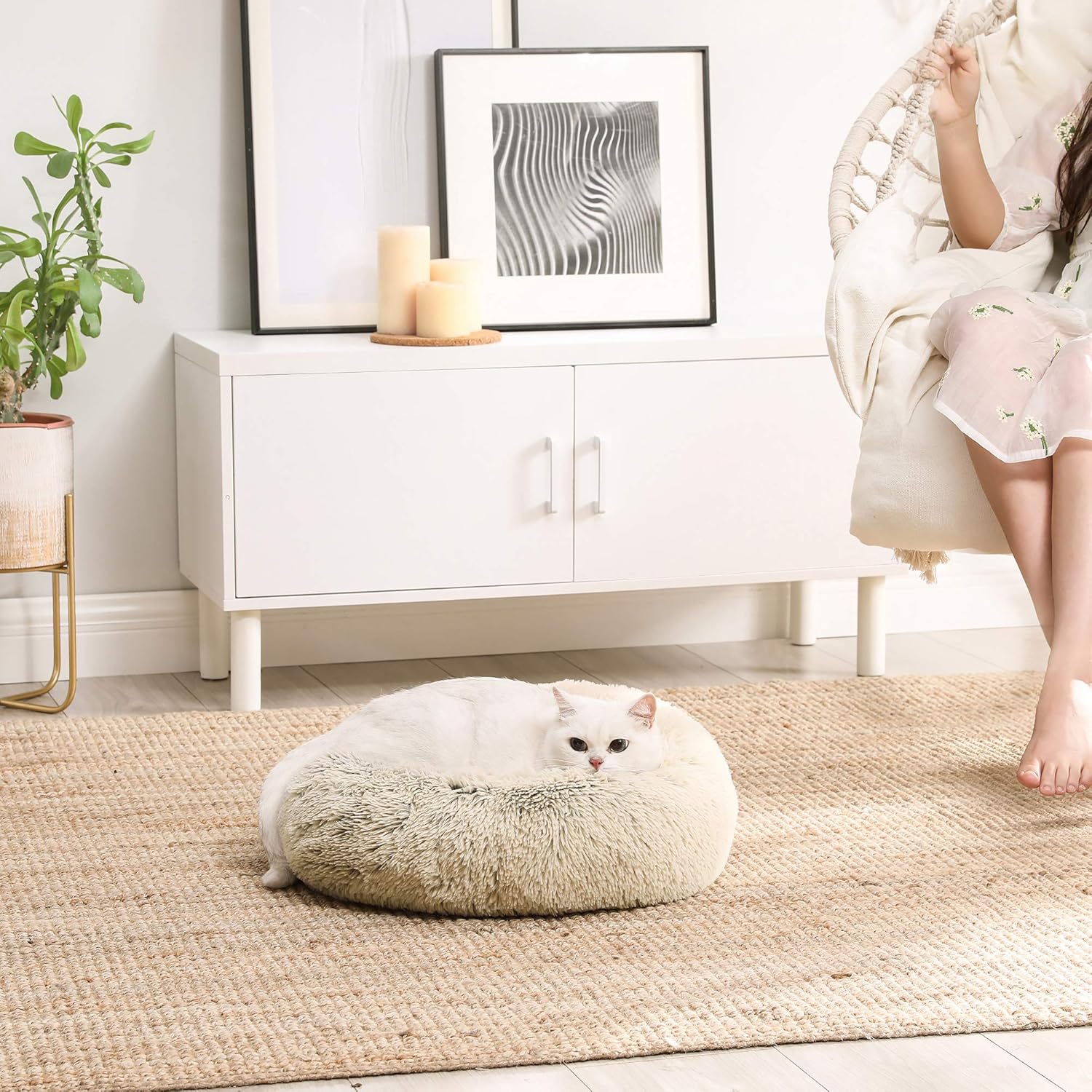 Detalle 2 de Feandrea Cuccia per cani a ciambella interna sfoderabile e lavabile, diametro 50 cm – Cachi Ombré PGW037S01
