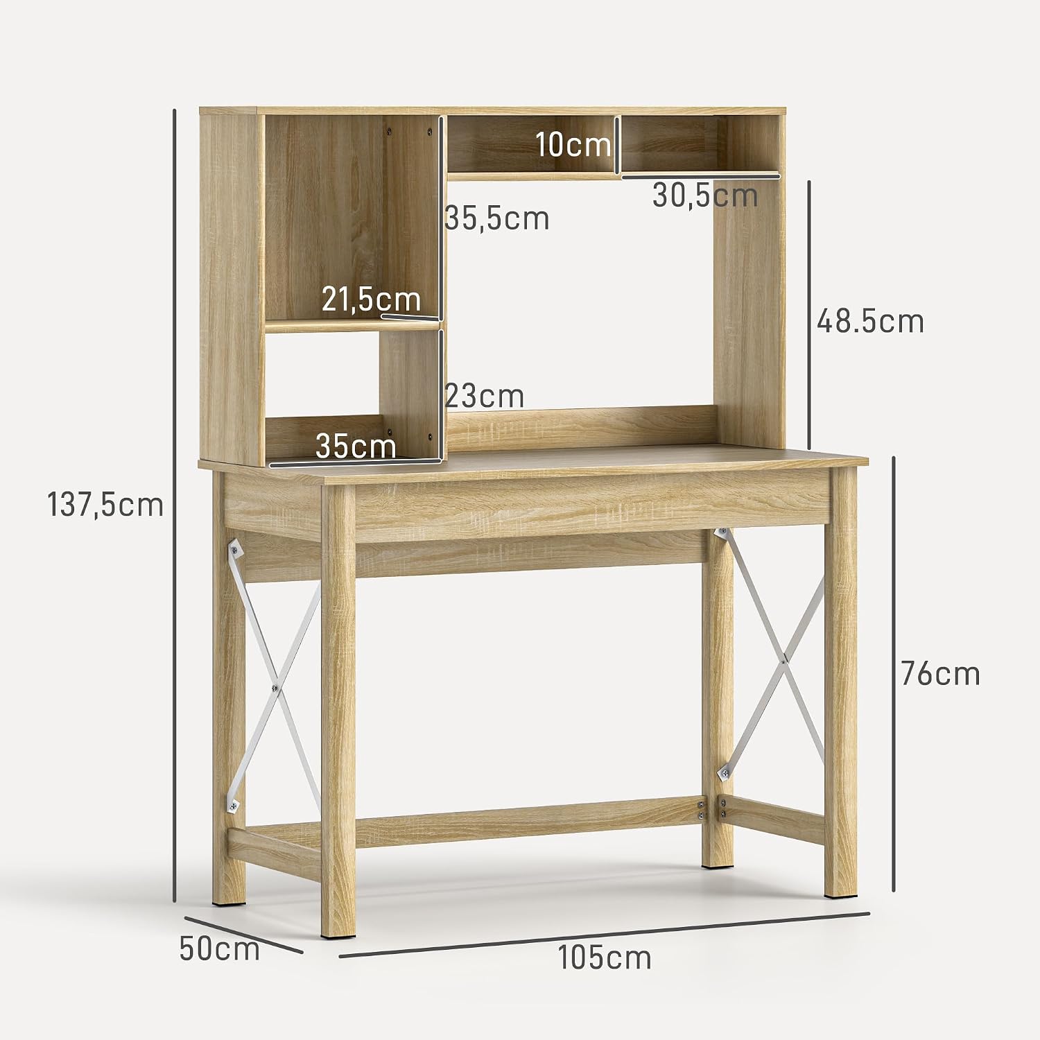 Detalle de HOMCOM Bureau avec rangement et bibliothèque intégrée (105 x 50 x 137,5 cm) aspect chêne