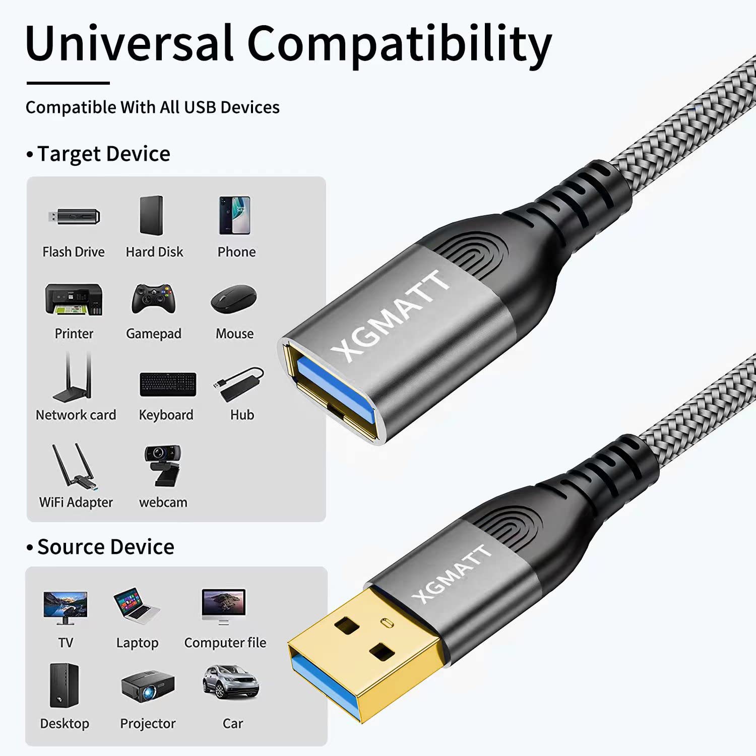 Thumbnail 6 de XGMATT USB 3.0 Extension Cable (3m, 2-pack) Type A Male to Female, 5Gbps data sync