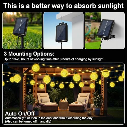 Detalle de Guirnaldas Luces Exterior Solar 17M 100 LED con 25 Lámparas de Piña y Mando a Distancia — BG9D