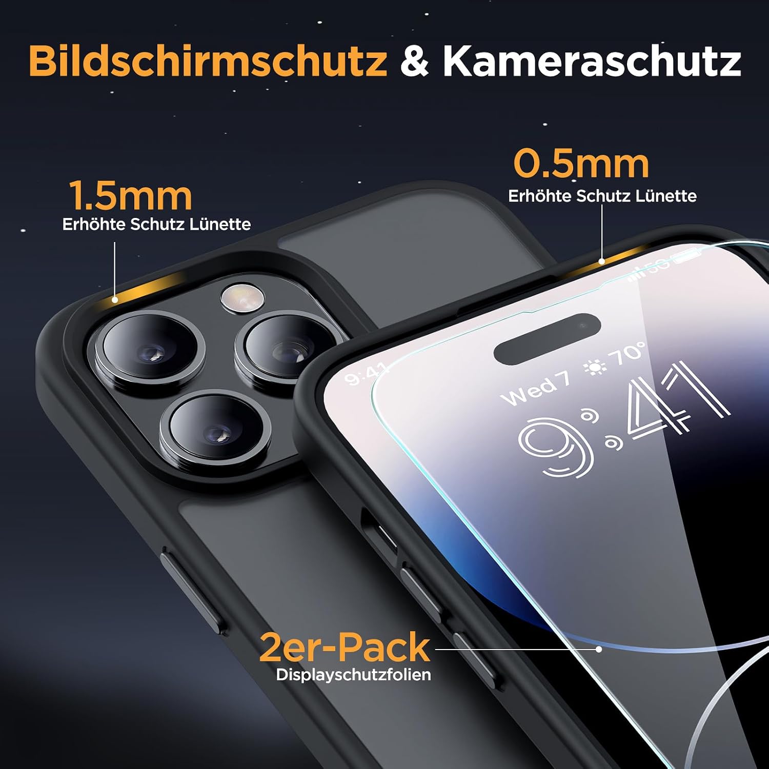 Detalle de Miracase Hülle für iPhone 14 Pro (6,1 Zoll) mit MagSafe, 2 Panzer Glas – Militärschutz & Magnetkraft, matt-schwarz
