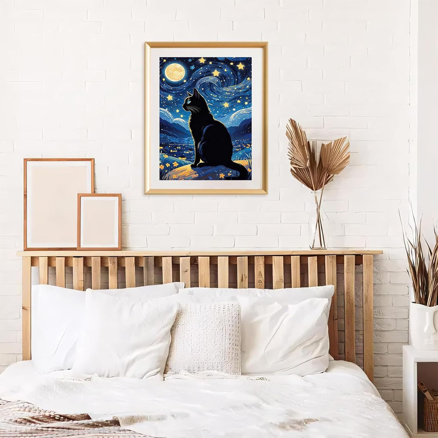 Detalle 2 de Luckyarina Malen Nach Zahlen Set für Kinder ab 5–10 Jahren – Schwarze Katze (30x40 cm) inkl. Leinwand, Farben und Pinsel