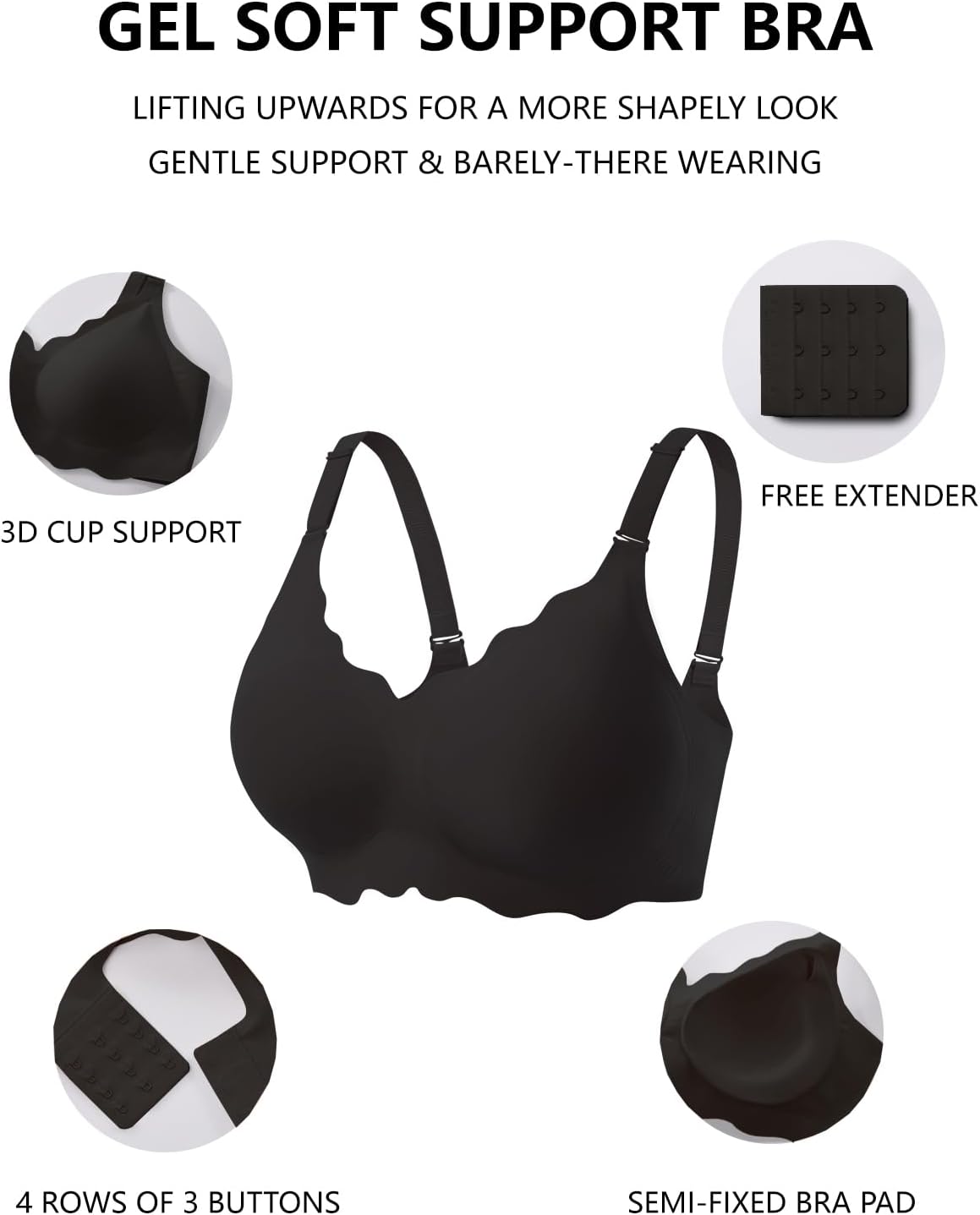 Detalle de COCOMARTS Gel-Poised Seamless Gel Straps Push-Up Bralette for Everyday Comfort