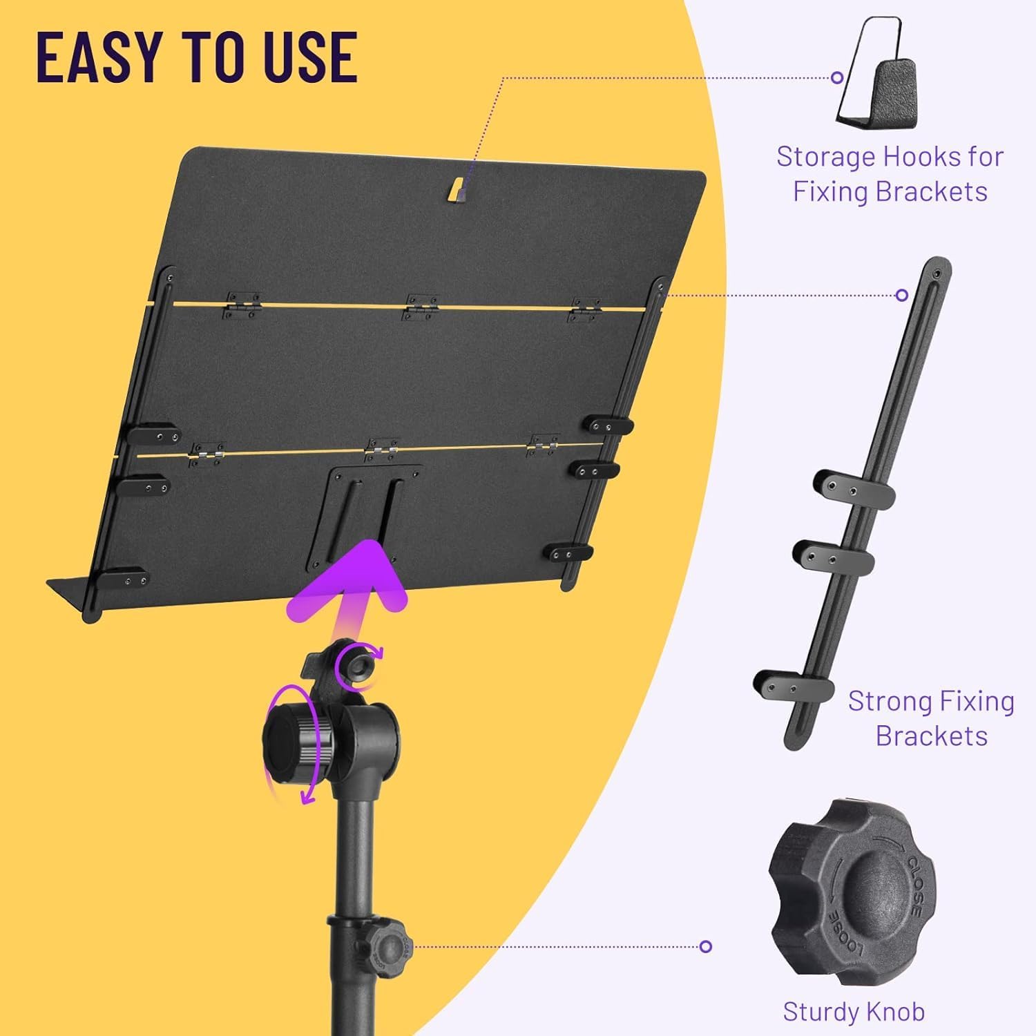 Detalle de CAHAYA Pupitre Musique Triple Pliable Portable Métal – hauteur 78–142 cm