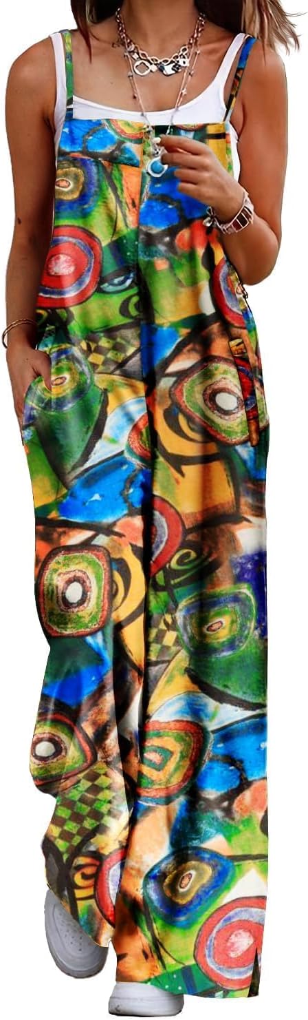 Thumbnail 6 de YESNO Women’s Summer Boho Cotton Jumpsuit with Wide-Leg Overalls, Floral Print & Pockets